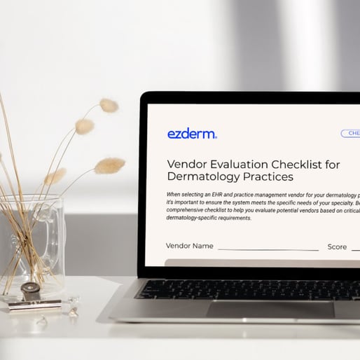 laptop showing the ezderm ehr vendor checklist on the screen